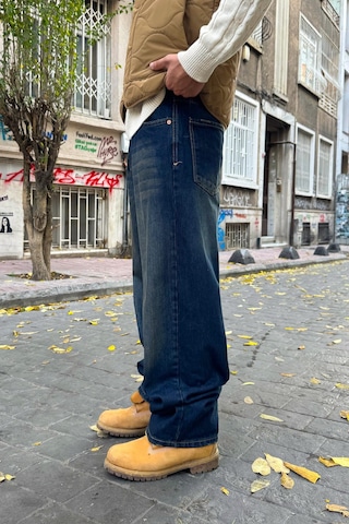 Flaw Eskitme Model Çizgili Baggy Jean Lacivert Lacivert