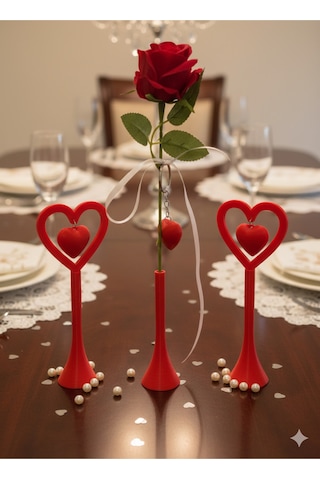 Romantik Masa Dekoru Sevgililer Günü - Yemek Masası Dekoru-set2- 3lü