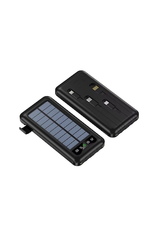 10.000mah Solar Powerbank Dahili Kablolu 22.5w Hızlı Şarj İphone Android Uyumlu Taşınabilir Şarj Cihazı-1682 BEYAZ