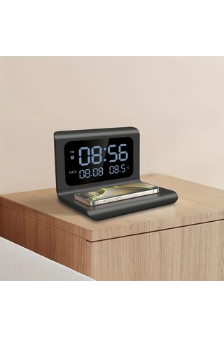 Motion003 Kablosuz Şarj Özellikli Beyaz Çıkarılabilir Basit Çalar Saat İphone 16 15 14 13 Samsung S24 S23 S22 Uyumlu