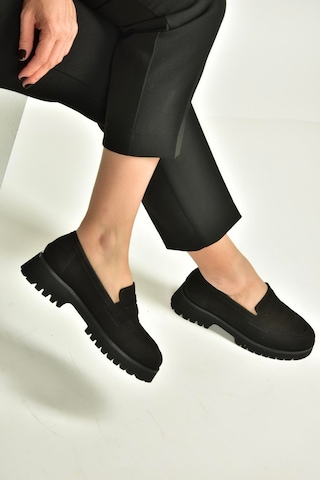 Fox Shoes V944086101 Siyah Hakiki Deri Nubuk Kalın Tabanlı Makosen Ayakkabı Siyah