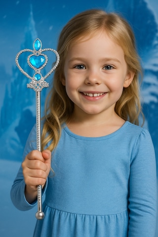 Frozen Elsa Temalı Mavi Kalp Taşlı Sihirli Asa Kız Çocuk Kostüm Aksesuarı - 31 Cm