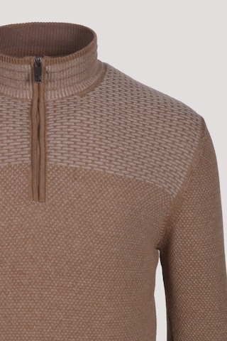 Erkek Triko Yarım Fermuarlı Camel Slim Fit Desenli Pamuklu Knitwear Ncs Jeans 3709 Camel