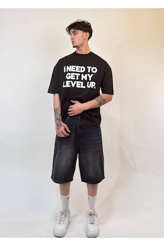 Zaee Level Up Oversize Baskılı Tişört Siyah