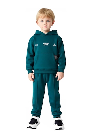 Frm Erkek Çocuk Pamuklu Örme Kapüşonlu Sweatshirt Ve Eşofman Altı Tak Petrol