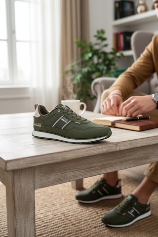 Enoch Erkek Deri Görünümlü Retro Spor Ayakkabı - Günlük Klasik Sneaker Haki