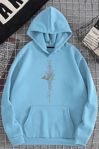 Uyguntarz Pusula Zaman Çizelge Baskılı Oversize Sweatshirt Bebe Mavisi