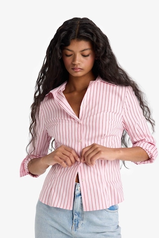 Defacto Fitted Gömlek Yaka Çizgili Poplin Uzun Kollu Gömlek F9209ax25aupn447 Pembe