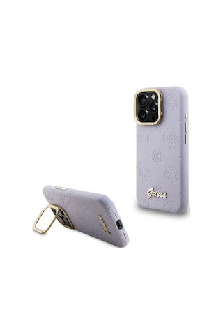 Apple iPhone 15 Pro Max Uyumlu Kılıf Guess Lisanslı M-safe Şarj Özellikli Kamera Standlı Peony Kapak Mor