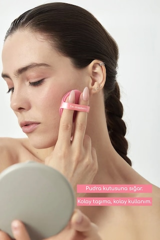 7 Li Yuvarlak Pudra Pufu Makyaj Süngeri Seti Islak/kuru Parmak Bantlı Kutulu Strawberry Pembe