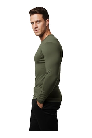 Deepsea Erkek Haki Uzun Kollu Dar Kalıp Ince Sıfır Yaka Sweatshirt 2300423 False Haki