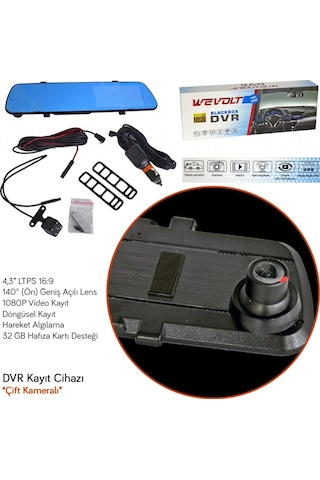 NYF Wevolt DVR Kayıt Cihazı 4,3 inç Dikiz Ayna Ekranlı Çift Kamer