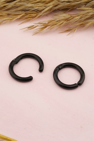 Unisex 316l Çelik Sıkıştırmalı Halka Küpe - Siyah