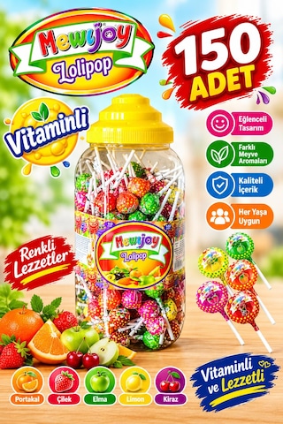 Mevyjoy Meyve Aromalı Lolipop Şeker 10g X 150 Adet