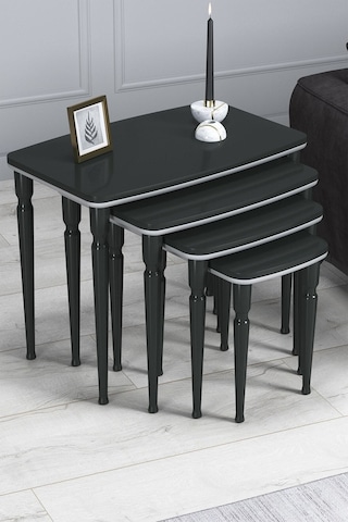 Imaj Mdf Ve Lake Boya, Antrasit 4lü Zigon Sehpa Takımı, Antrasit Gürgen Ayaklar Antrasit - Gri