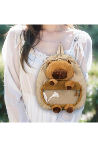 Homyl Capybara Sırt Çantası Doldurulmuş Hayvan Tatil Haki