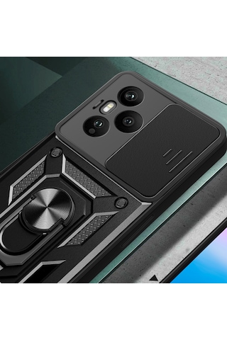 Nourthkiingdom Honor 400 Pro Kılıf Magnetik Standlı Kamera Korumalı Zore Sürgülü Vega Kapak - Mavi Mavi