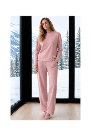 Pijamoni Kadın Bisiklet Yaka Uzun Kol Selanik Kışlık Pijama Takımı 1155-2 - 1 Adet Pudra
