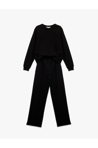 Koton Rahat Kalıp Üç İplik Uzun Kollu Sweatshirt Eşofman Takımı Siyah 6wak10153ek Siyah
