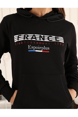 Siyah Renk Baskı Detaylı Unisex Sweatshirt Siyah