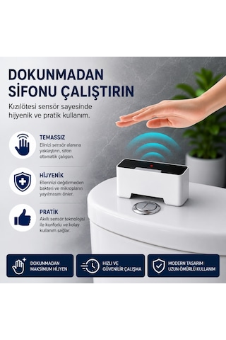Coofbe Temassız Sensörlü Otomatik Tuvalet Sifonu Klozet Rezervuar Aparatı Ipx5 1200mah Şarjlı Klozet Rezervuar Sifonu Beyaz