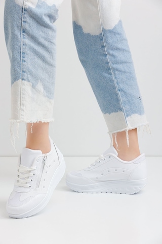 Kadın Beyaz Spor Ayakkabı 6 Cm Yüksek Rahat Taban Günlük Sneaker X300 Beyaz