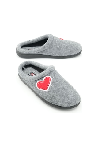 Gezer Kışlık Comfort Taban Kalp Desenli Keçe Kadın Terlik - Gri