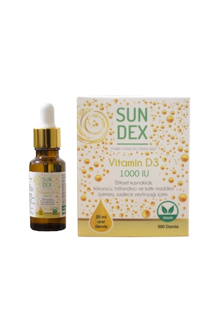 Sundex Vitamin D3 1000 Iu 500 Damla 20 Ml Bitkisel Kaynaklı