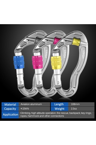 Lixada 25kn Takılmayan Karabina D Şekilli Karabina Hızlı Klips Ekipmanı Vida Kilidi Kamp Kayası Tırmanma Seyahat Hamak Anahtarlık Karabina