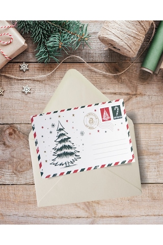 Yılbaşı Çam Ağacı Temalı Kartpostal Ve Zarf Seti, Yeniyıl, Tebrik