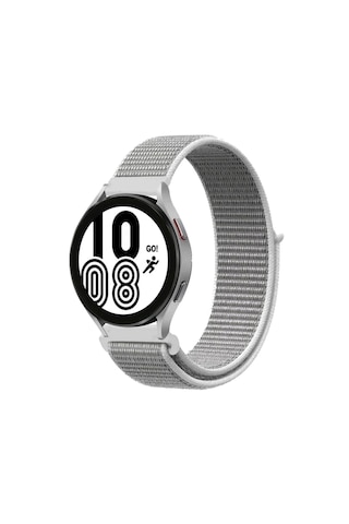 Mey İthalat Samsung Samsung Uyumlu Galaxy Watch 4 Hasırlı Cırtcırtlı Kordon - Beyaz