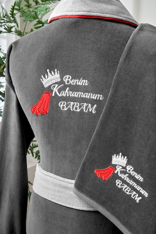 Özdilek Benim Kahramanım Babam Nakışlı Kadife Erkek Bornoz Seti 479843 Gri