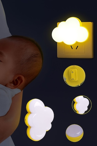 Bulut Şekilli Priz Gece Lambası Led Işık Otomatik Sensörlü Bebek Ve Çocuk Odası Işığı Sarı