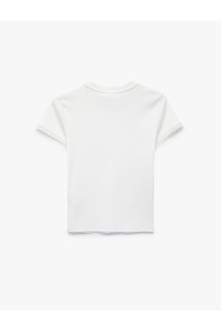 Koton Ribanalı Pamuklu Slim Fit Bisiklet Yaka Kısa Kollu Dantel Detaylı Tişört Beyaz 6sak50506ek