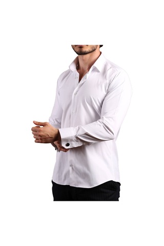 Beyaz Ekstra Dar Kesim Likralı Düğmeli Slim Fit Erkek Gömlek - 195-1 001