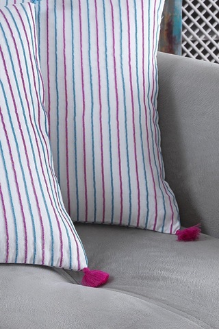 Maisonart Pompoms 2'li Dekoratif Kırlent Kılıfı Yastık Kılıfı %100 Pamuklu 44x44 Cm Kırmızı