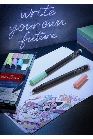 Faber-Castell Grip Finepen İnce Keçe Uçlu Kalem Seti, 5’li, Pastel Renkler, 0.4 mm Uç, Metal Destekli