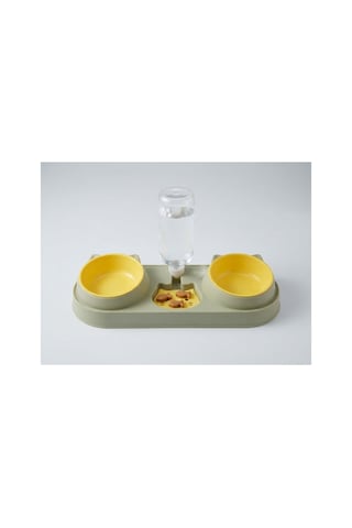 Yeşil Kedi Köpek Mama Ve Su Kabı Seti Otomatik Su Hazneli Çift Mama Kabı 42x16,5 Cm
