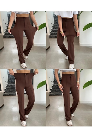 Paw Garage Çimalı Palazzo Pantolon, 4 Mevsim, En Boy Likralı, Favori Pantolon, İş Pantolonu Kahve