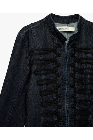 Koton Dik Yaka Uzun İspanyol Kollu Fermuarlı Peplum Denim Ceket Napolyon Kapamalı Raw 7wal50039md 63x