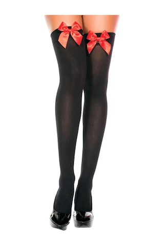 River World Kadınlar İçin Siyah Renk Kırmızı Fiyonklu Jartiyer Çorabı Siyah