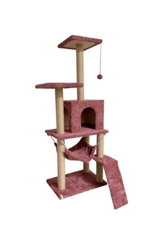 Reyo Pet B-07 Hamaklı Yuvalı Lüx Kedi Tırmalama Oyun Evi Gül Kurusu