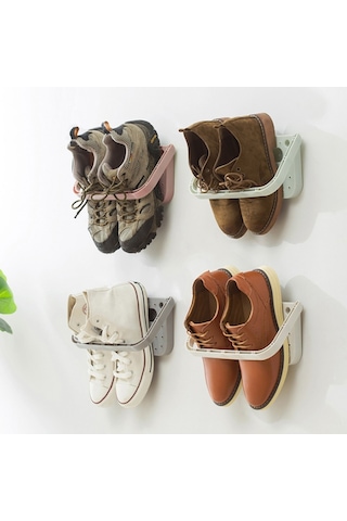 Sones Vakumlu Kupa Çok Fonksiyonlu Katlanır Duvar Askılı Terlik Depolama Rafı Pembe