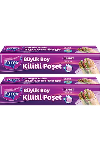 Kilitli Buzdolabı Poşet Büyük Boy 12'li 26 X 28 Cm İkili Set