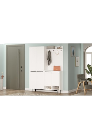 Robin Home Rita Portmanto Vestiyer Ayakkabılık Metal Ayaklı Beyaz