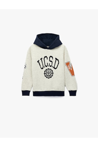 Koton Şardonlu Uzun Kollu Baskılı Oversize Kapşonlu Sweatshirt Gri 7wkb10029tk