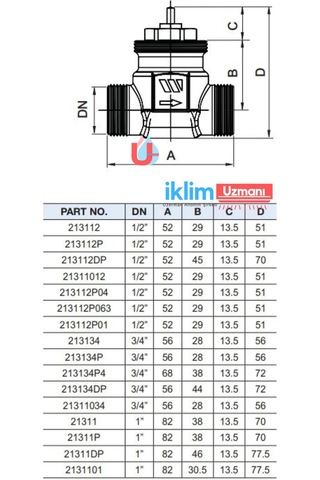 Watts Wt-213134p Pn16, Dn20 İki Yollu Dişli Fan-coil Vana Gövdesi, Kvs 2,8