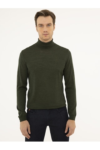 Cacharel Haki Slim Fit Balıkçı Yaka Basic Triko Kazak Yesıl