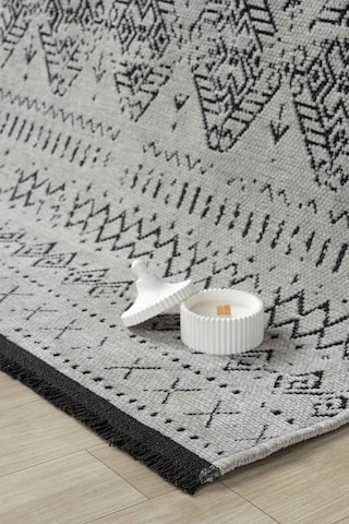 Gaia Gri Halı Yıkanabilir Kaymaz Taban Şönil Kilim Dokuma Pamuk Taban Kilim 10338 Gri