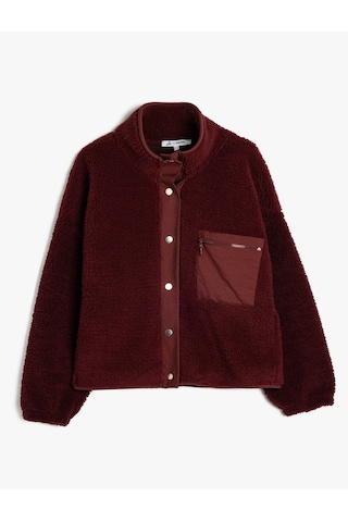 Koton Oversize Çıtçıt Düğmeli Cep Detaylı Peluş Sweatshirt Bordo 5wal10859ık Bordo